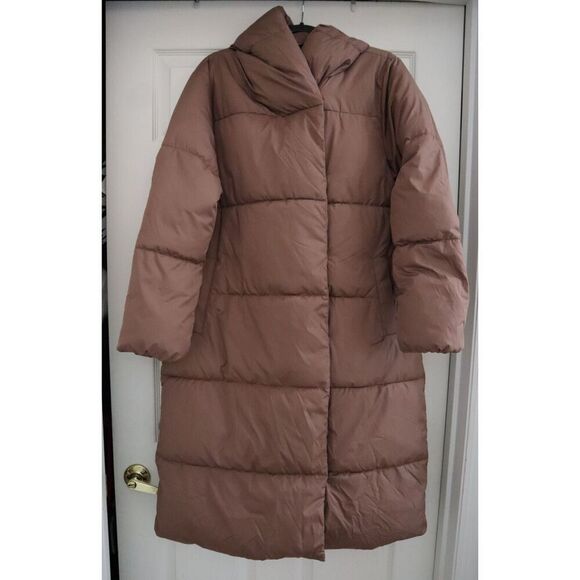 Old Navy Women's Sz M Brown Water-Resistant Quilted Long Hooded Puffer Coat - Picture 1 of 14